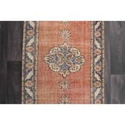 Vintage Turkish Oushak handmade wool cotton red runner rug 94x335