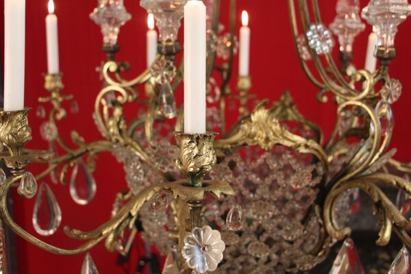Lustre en bronze et cristal 19eme