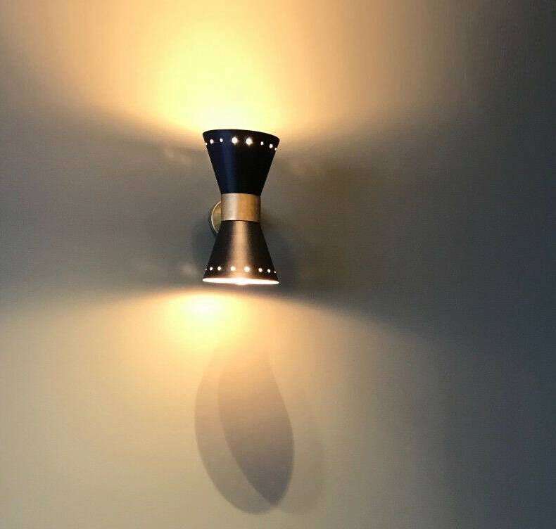 Pair of Italian diabolo wall lights, design 1950.