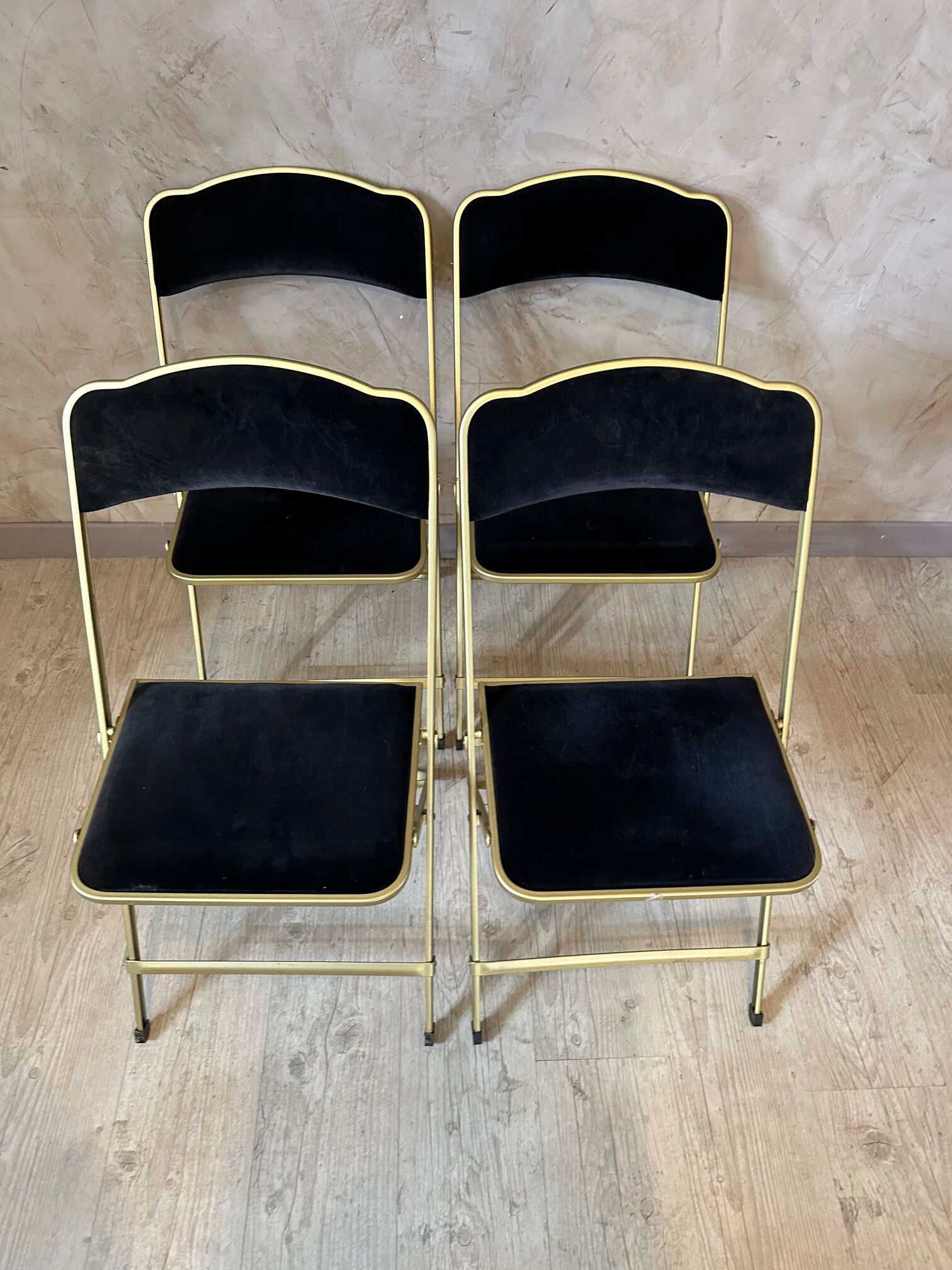 4 velvet and brass chairs