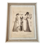 Illustration of a French fashion sketch from 1900 with certificate of authenticity