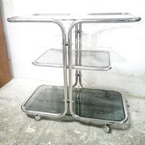 Chrome rolling table and smoked glass