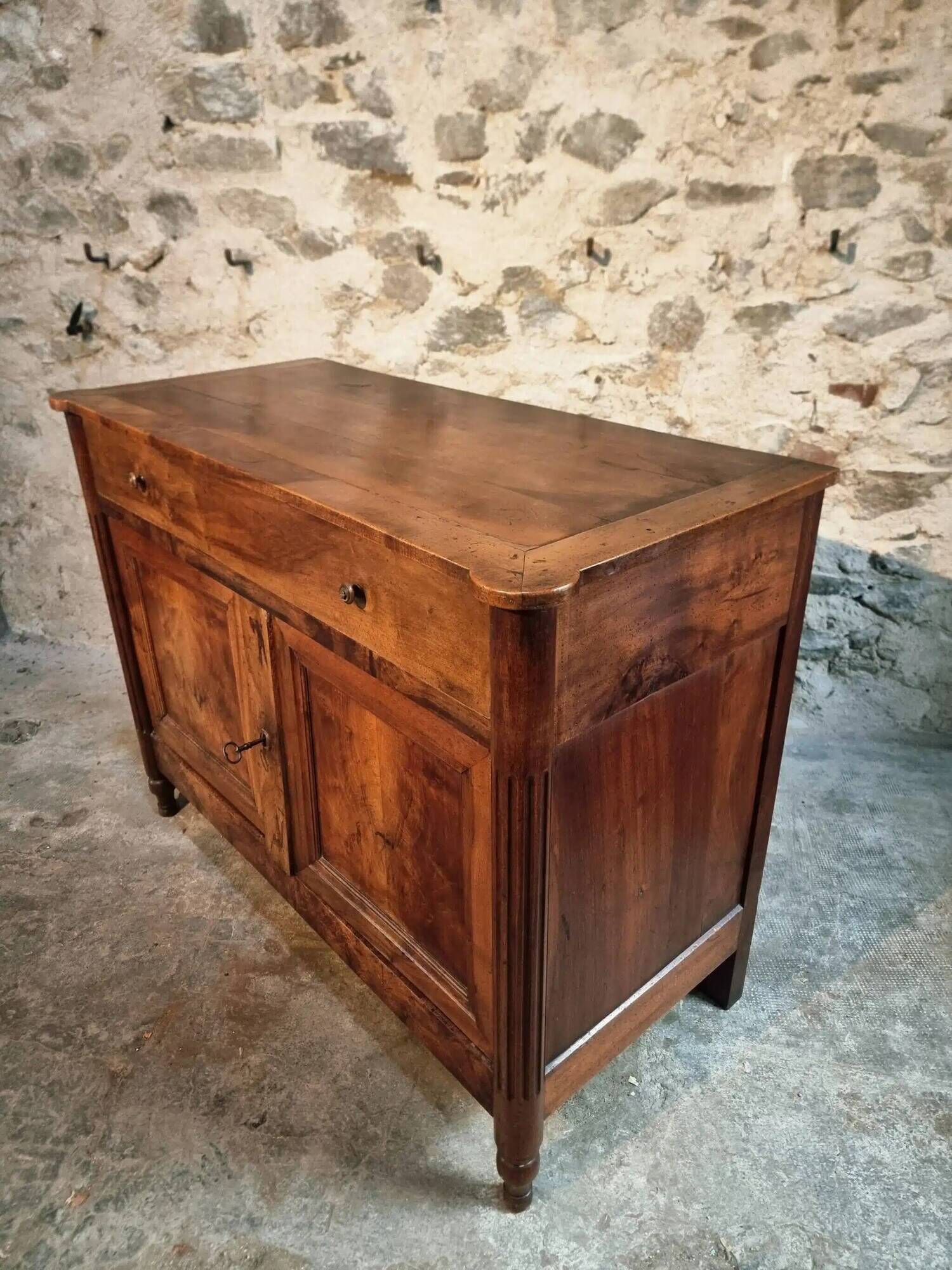 Antique French Walnut Sideboard - 19th Century Buffet with Drawer and Double Doors - Rustic Farmhouse Storage