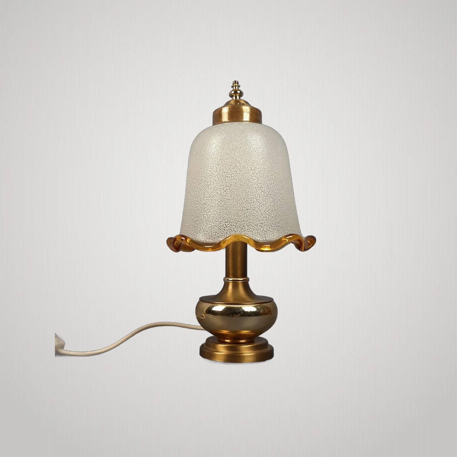 Lampe de Table Verre Murano Laiton Champignon Design Moderne Ans ‘70