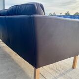 Danish brown leather three seater sofa