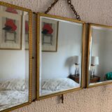 Vintage mirror 1900 triptych barber brass chiseled - 27 x 58 cm