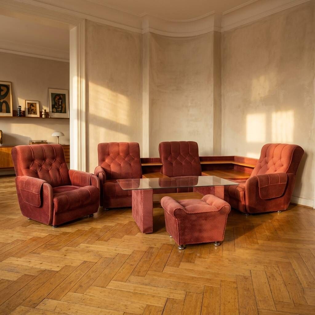 Living room set vintage Eastern Bloc seating set 1980s Czechoslovakia