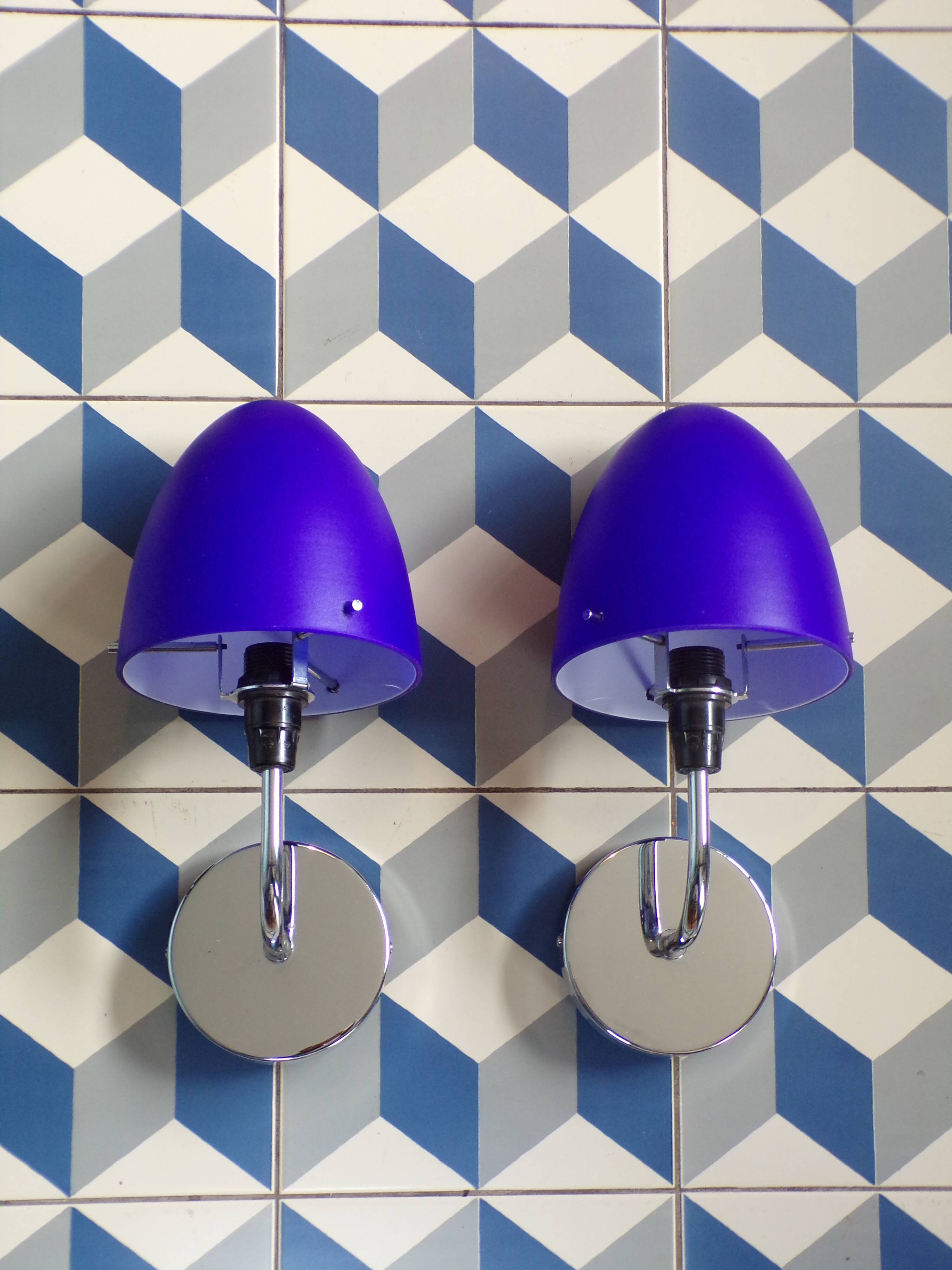 Pair of blue opaline sconces