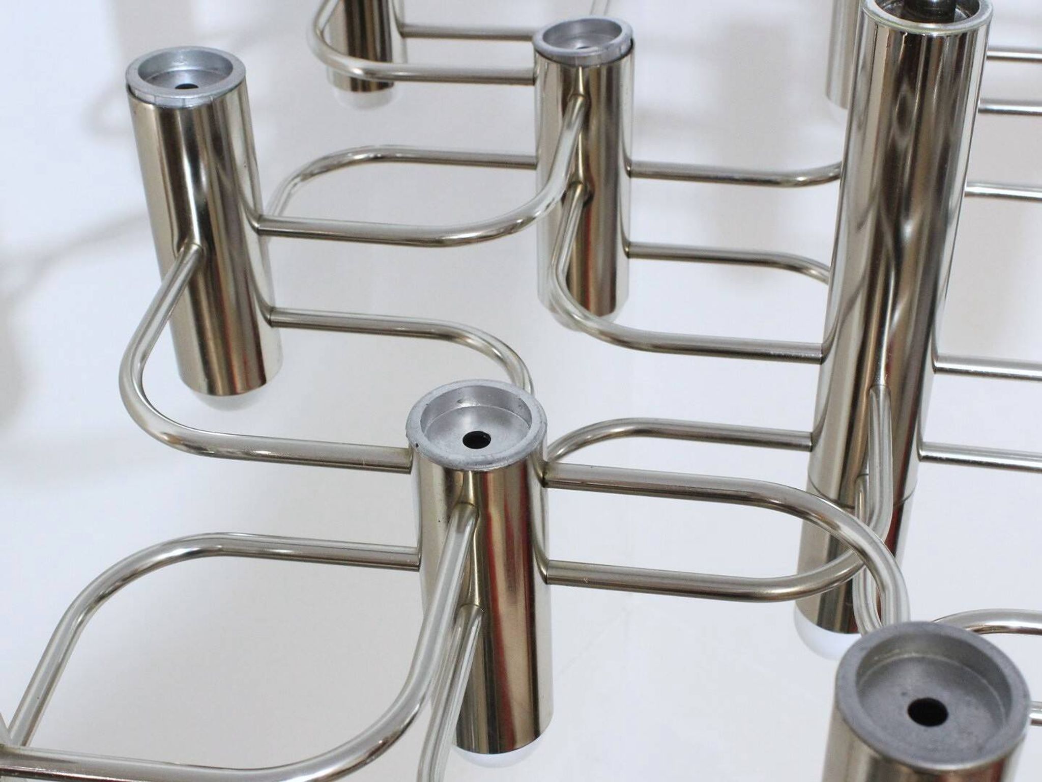 Sciolari chrome modernist design chandelier, Italy 1970s