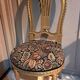 Napoleon III chairs, gilded wood, upholstered in damask fabric