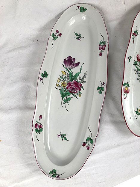 Series of three fish dishes, Lunéville earthenware and Limoges porcelain