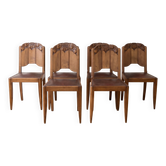 Lot de 6 chaises Art Déco en bois et cuir