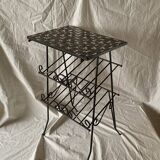 Table d'appoint et porte-revue vintage en fer forgé et carreaux de céramique
