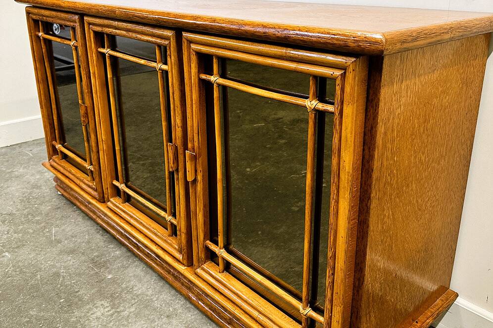 Vintage mirrored bamboo sideboard by Maugrion for Roche Bobois, 1970s. France