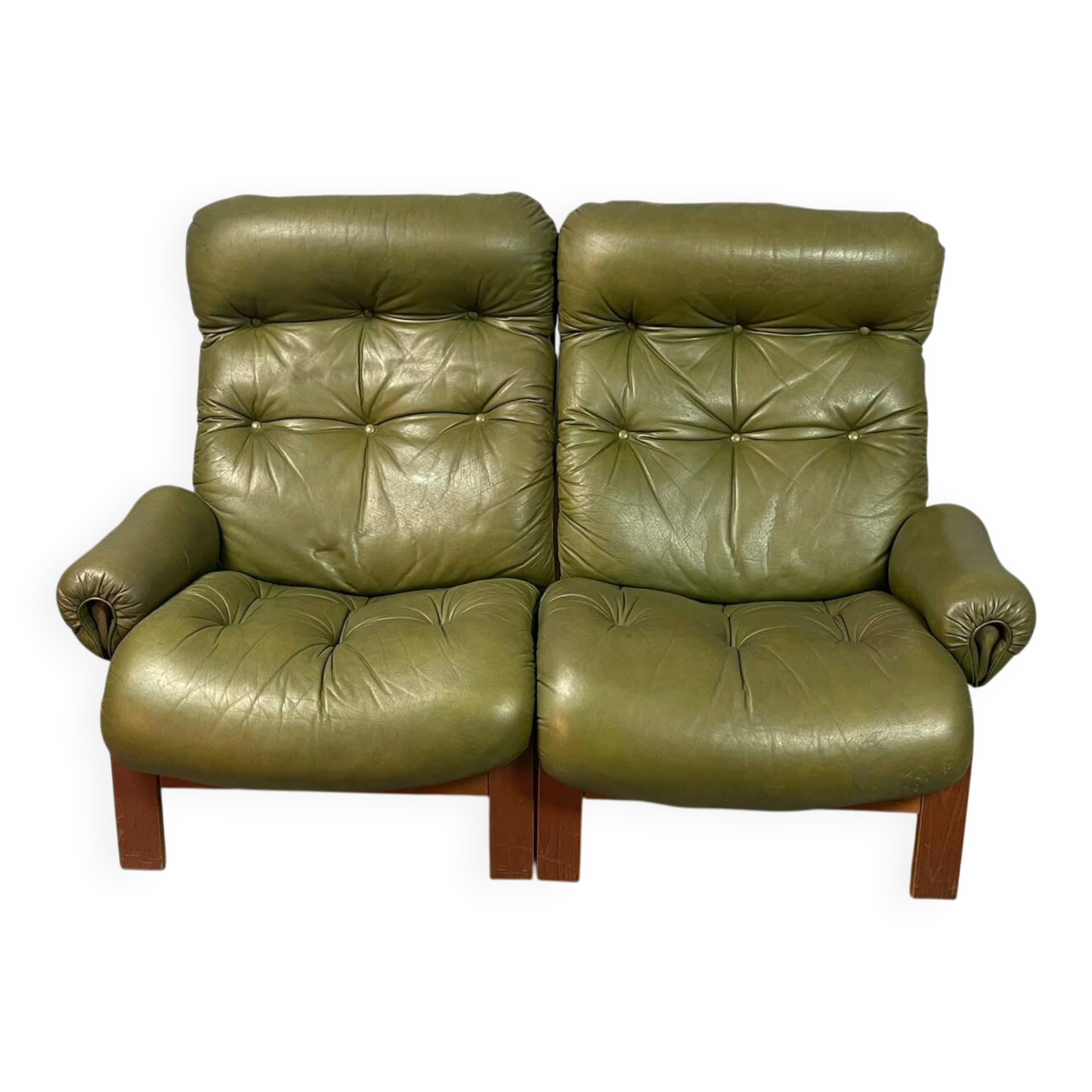 Supercomfy Scandinavian Rybo Rykken Olivegreen Leather 2-Seater Ry-Wing