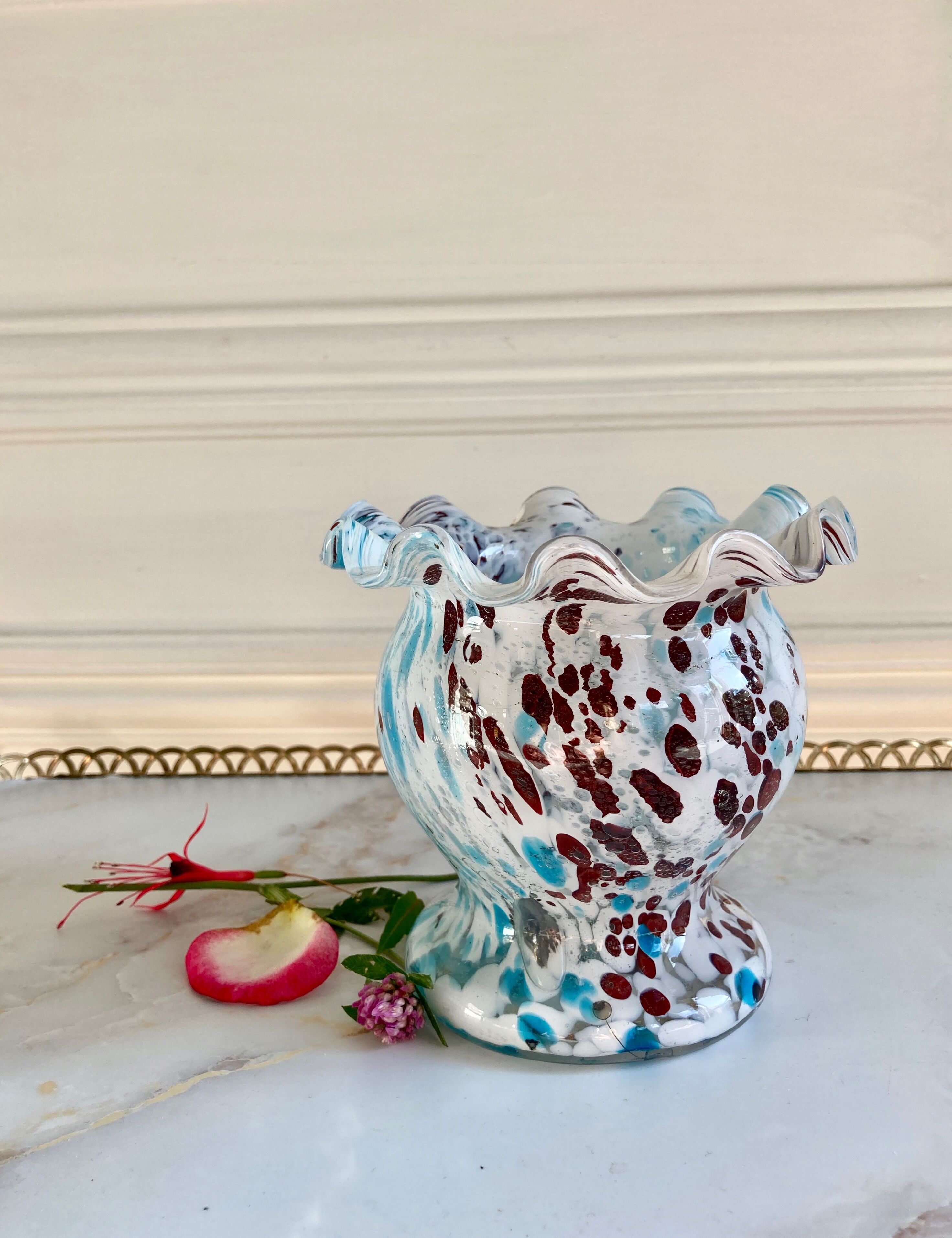 Vase verre moucheté verreries de Clichy Pantin