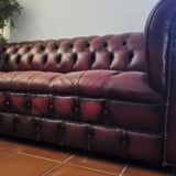 Chesterfield sofa in genuine leather 3 red Very good condition