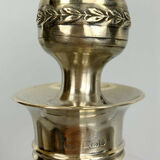 Blown glass carafe with silver frame and cap