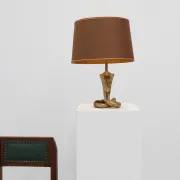 Hollywood Regency Brass Cobra Table Lamp with Brown Shade, France, 1970s