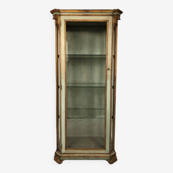 Vitrine en bois laqué bleu/vert, rechampi or, Italie XVIIIe-début XIXe