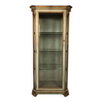 Vitrine en bois laqué bleu/vert, rechampi or, Italie XVIIIe-début XIXe