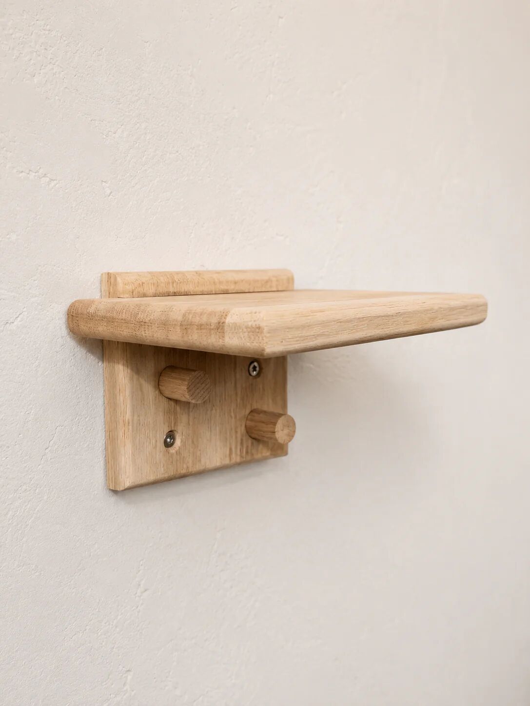 Solid oak shelf with hooks