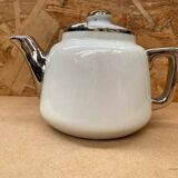 Antique aluminite teapot frugier white & silver ceramic vintage