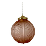 Vintage art deco globe pendant light in pink frosted glass
