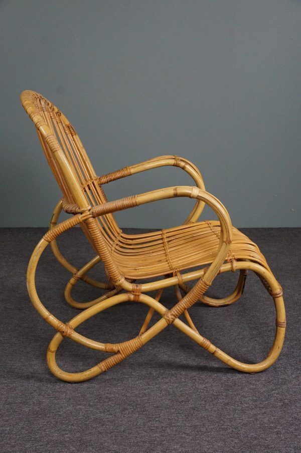 Unique Dutch design rattan armchair, 1950s