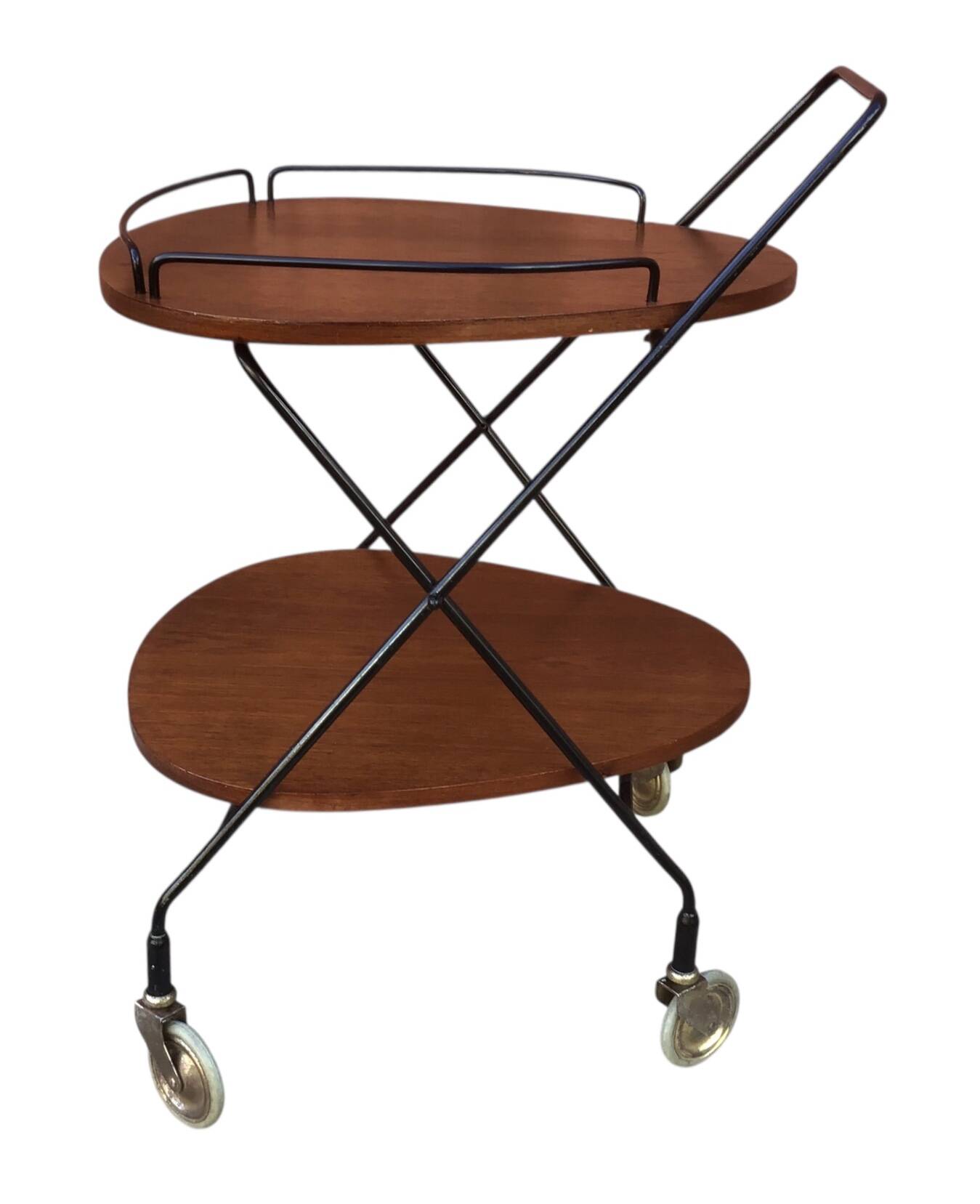 Vintage Scandinavian serving trolley in teak and metal, metal wheels, 1960s