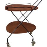 Vintage Scandinavian serving trolley in teak and metal, metal wheels, 1960s