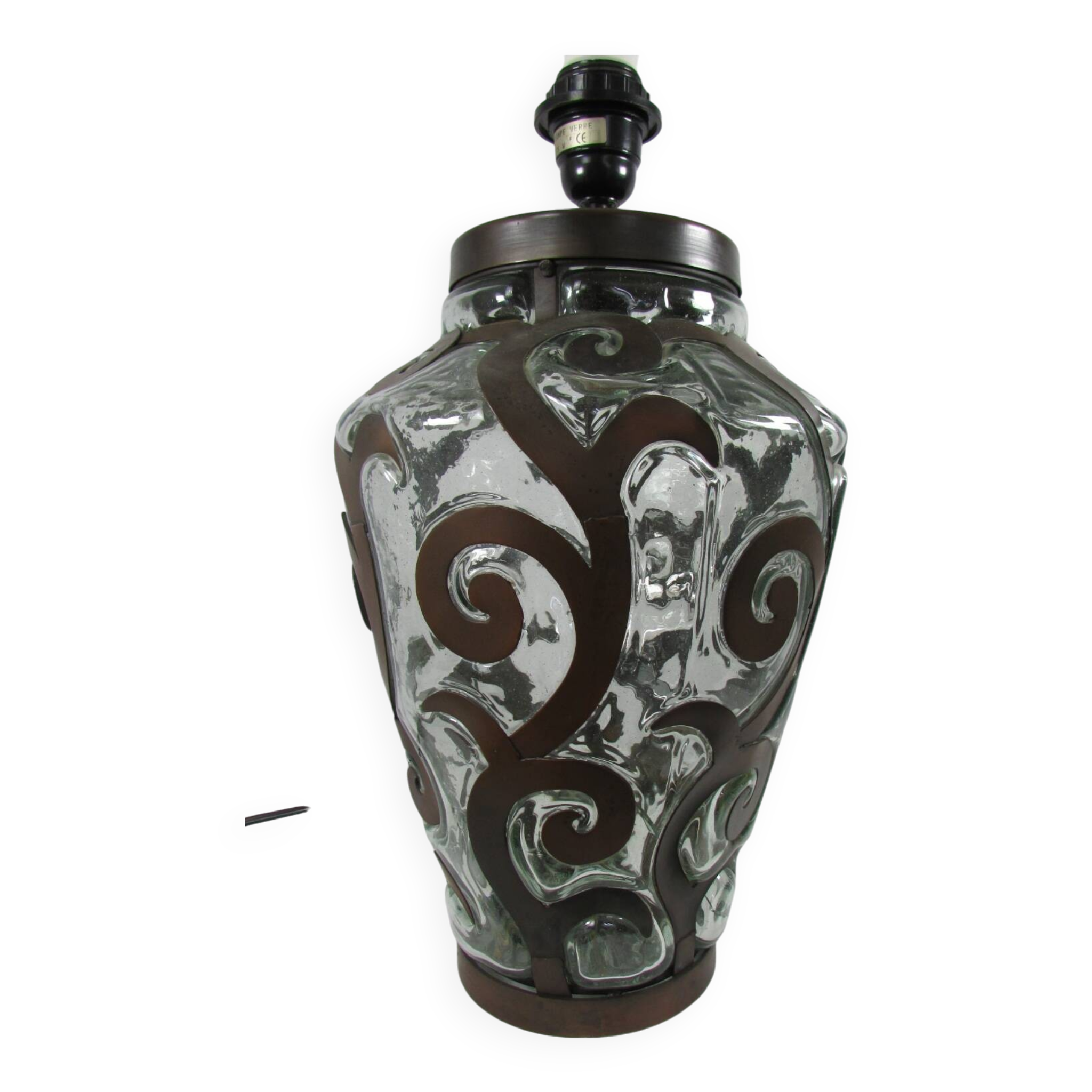 Lampe de salon, fer forgé et verre soufflé