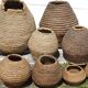 Old basket, burgundy straw and bramble, woven basket, interior decoration, pantry, flowerpot