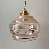 Pair of suspensions in pink glass and golden edging 50s-60s