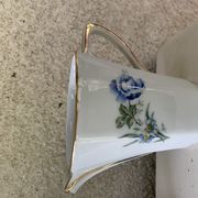 Coffee service in white porcelain pattern pink blue art deco