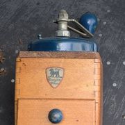Peugeot Freres coffee grinder in wood and vintage blue metal