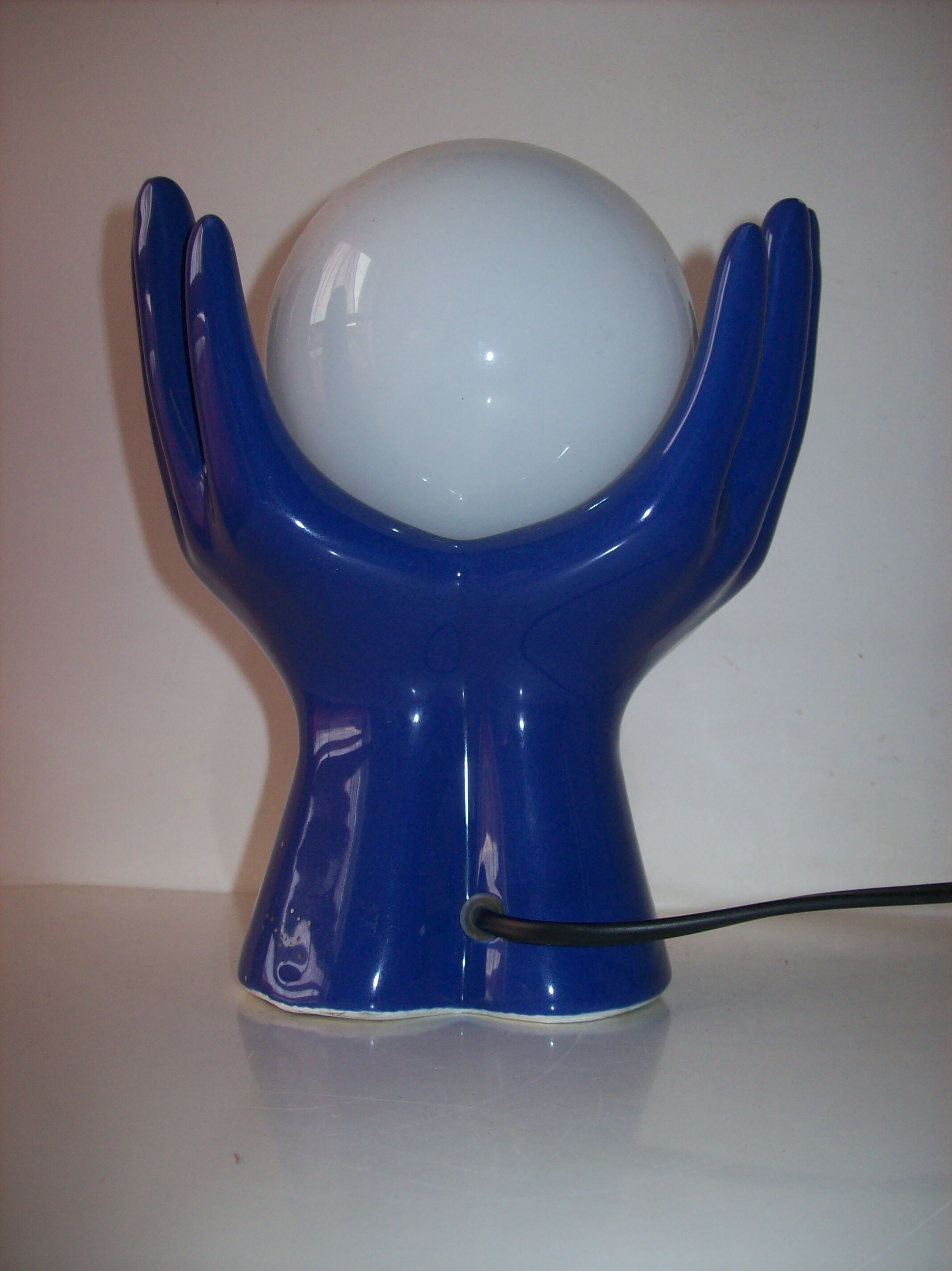 Vintage hand lamp in ceramic and opaline