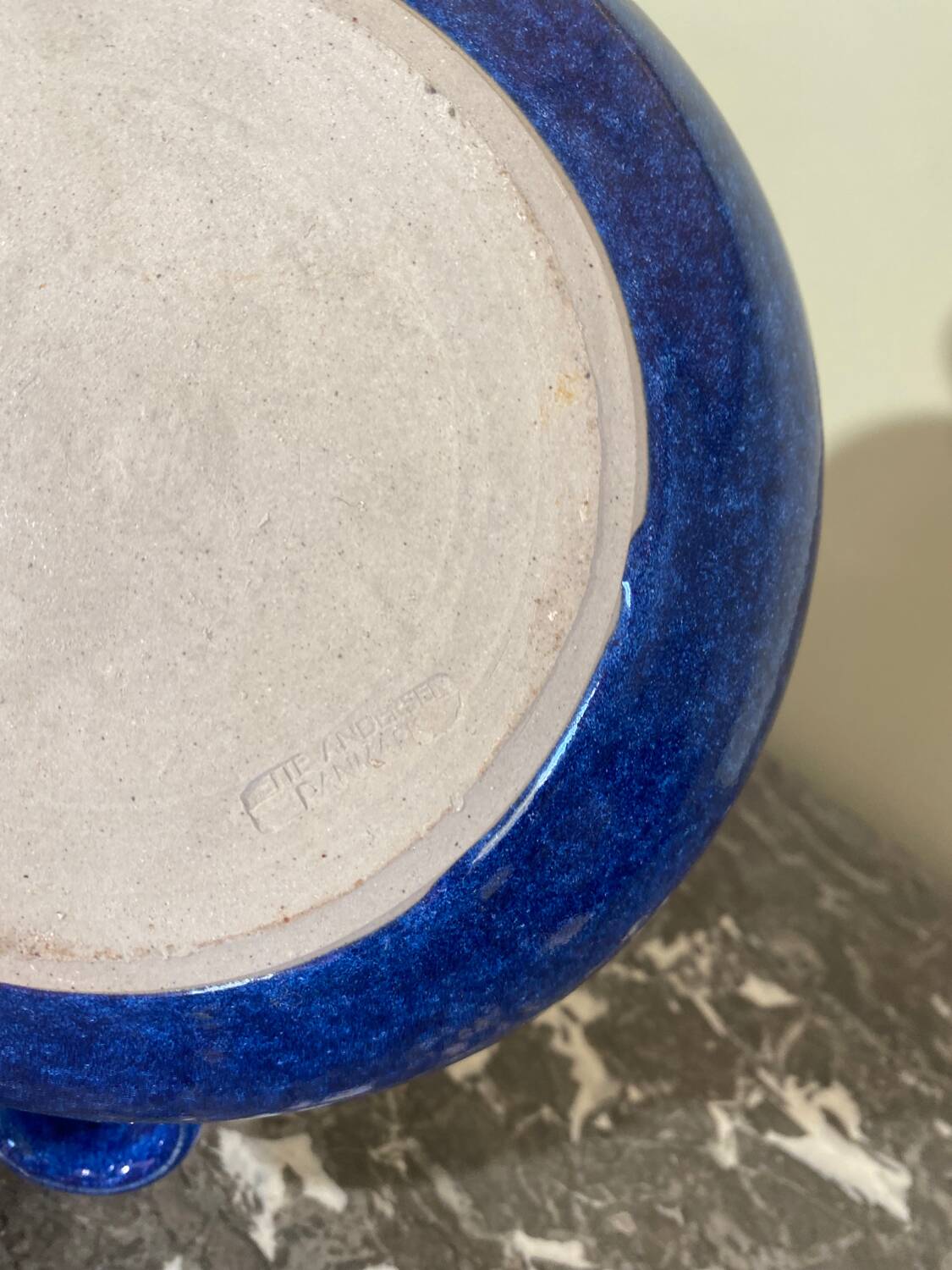 Blue glazed stoneware dish