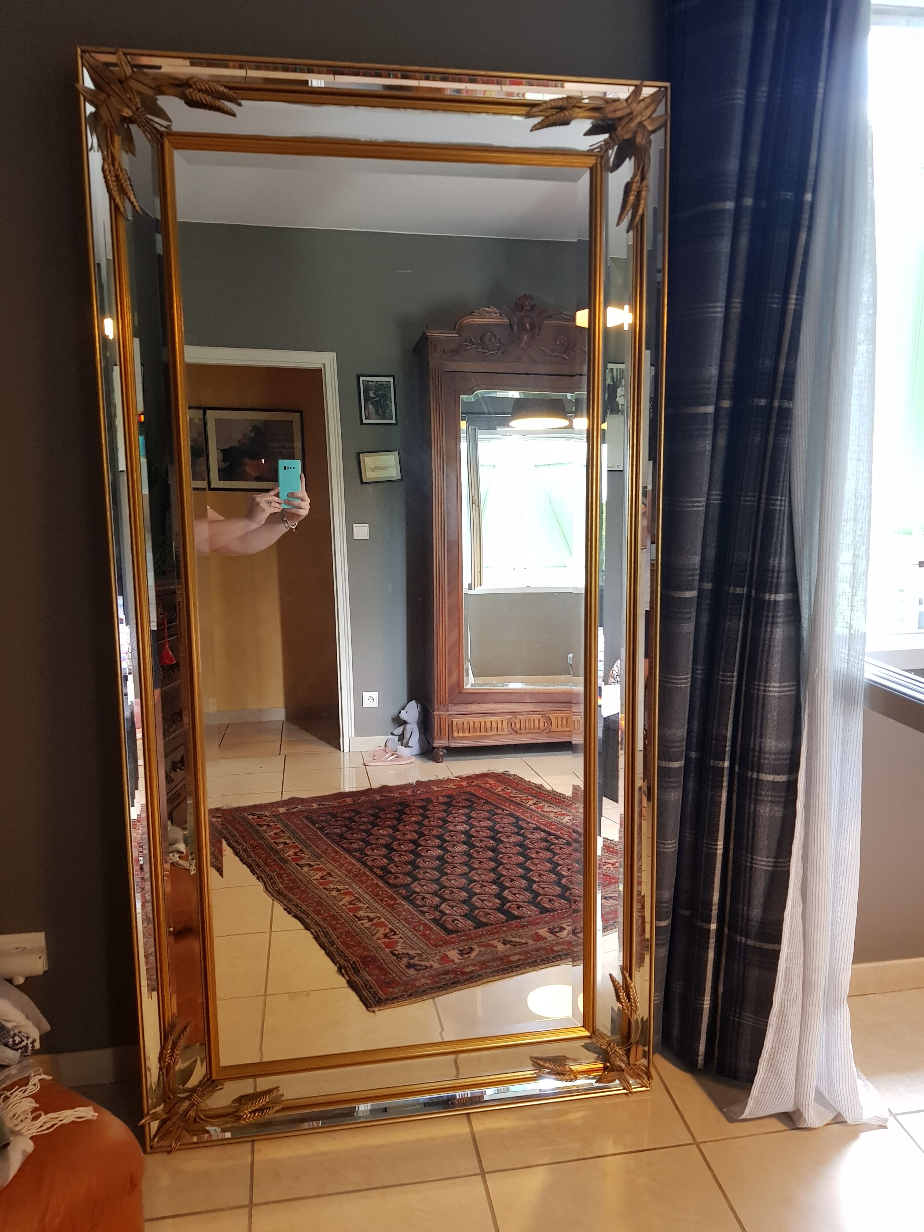 Large mirror has parcloses sheaf of wheat  96x186cm