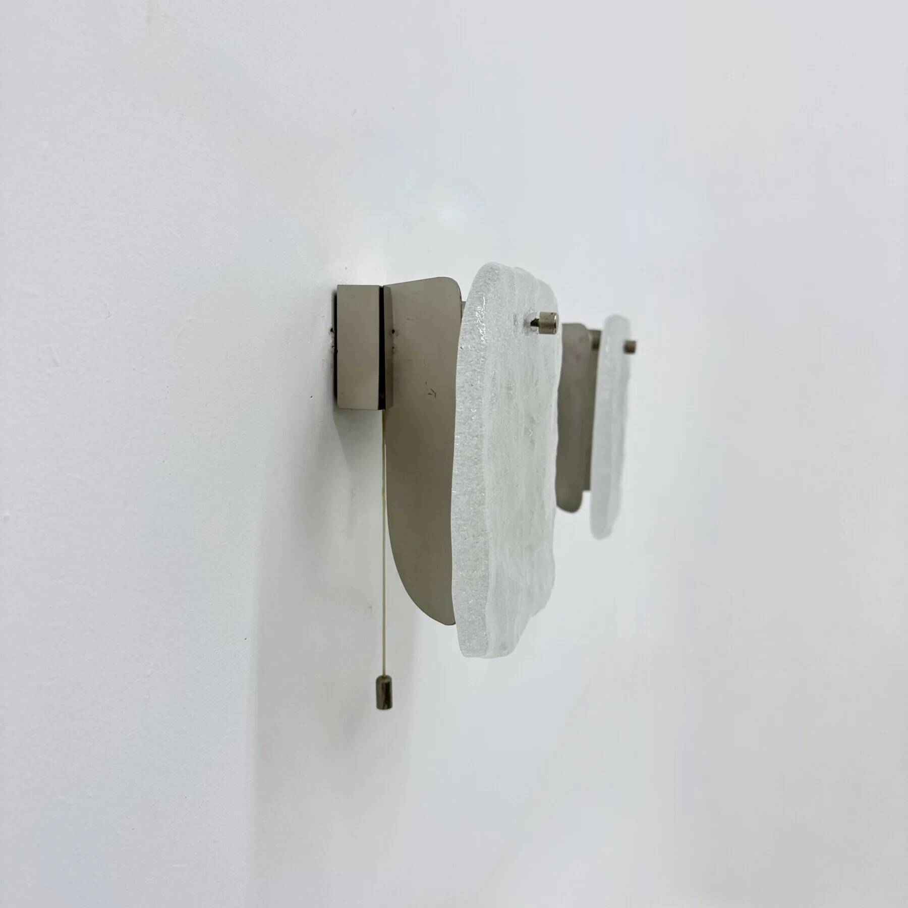 Set of 2 J.T. Kalmar ice glass wall lamps sconce, 1970s, Germany