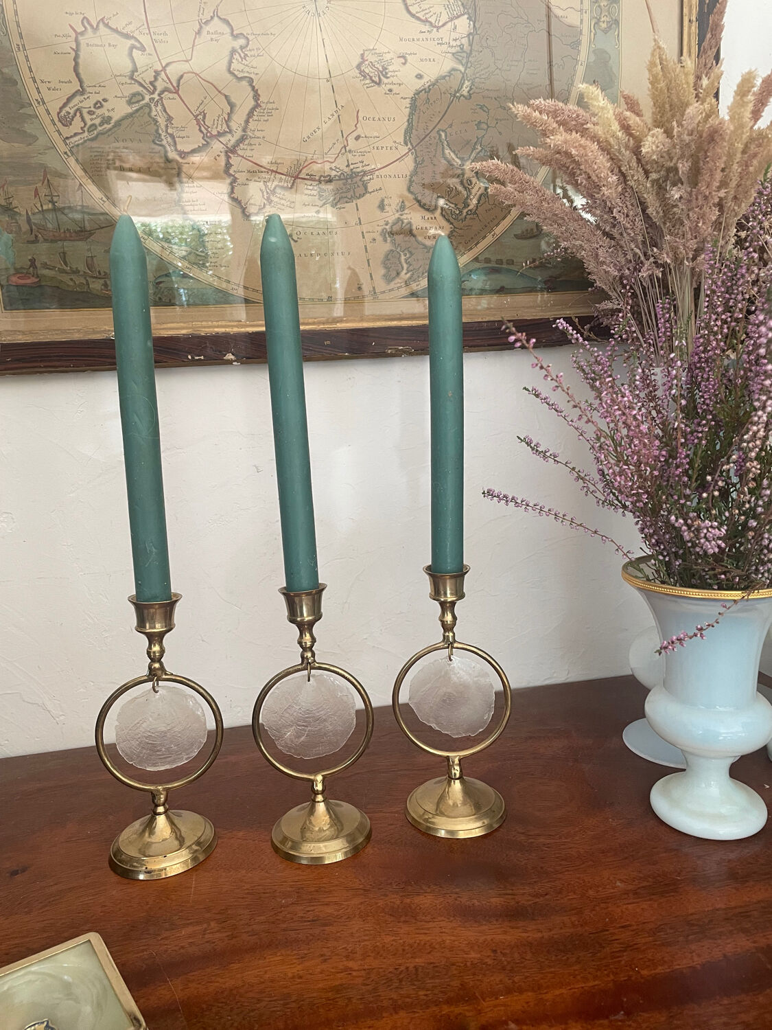 Trio de bougeoirs nacre et laiton