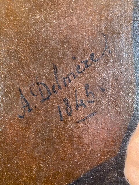 Ancient painting , portrait of a man signed A Delmére and dated 1845