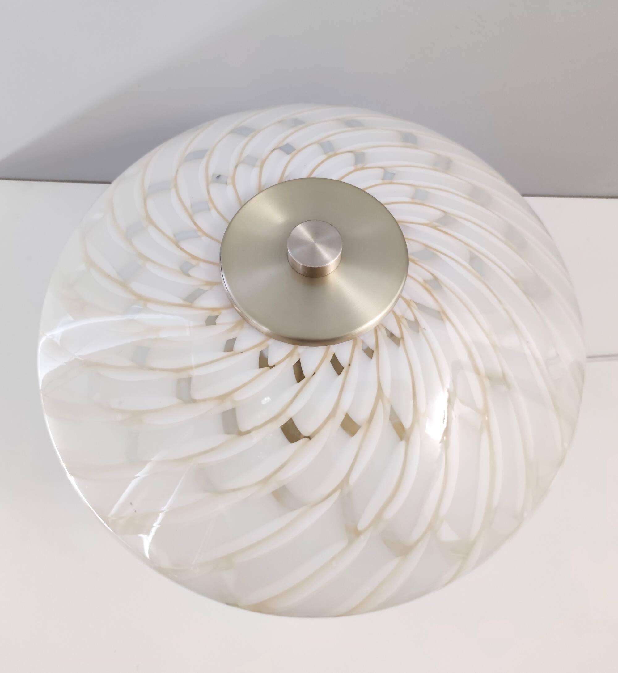 White Murano Glass and Brass Table Lamp, Italy, 1980s