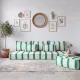 Emerald striped Moroccan living room set with pouf.