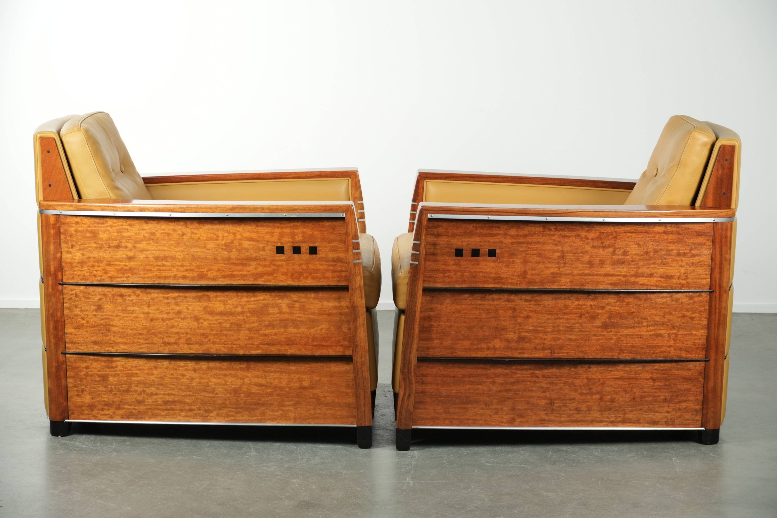 Set of two beautiful yellow cowhide Art Deco design armchairs