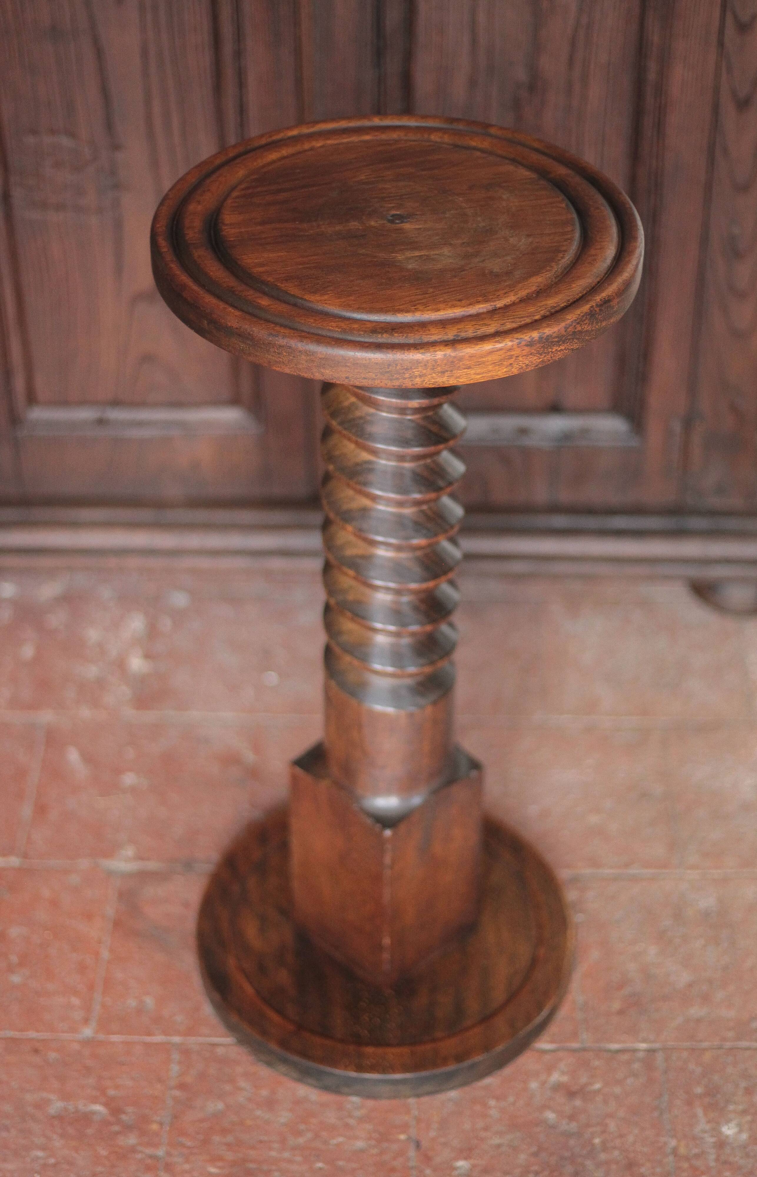 Vintage column, press screw column, wooden saddle, turned wooden foot