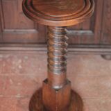 Vintage column, press screw column, wooden saddle, turned wooden foot