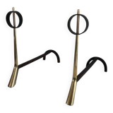 Pair of modernist bronze and wrought iron andirons