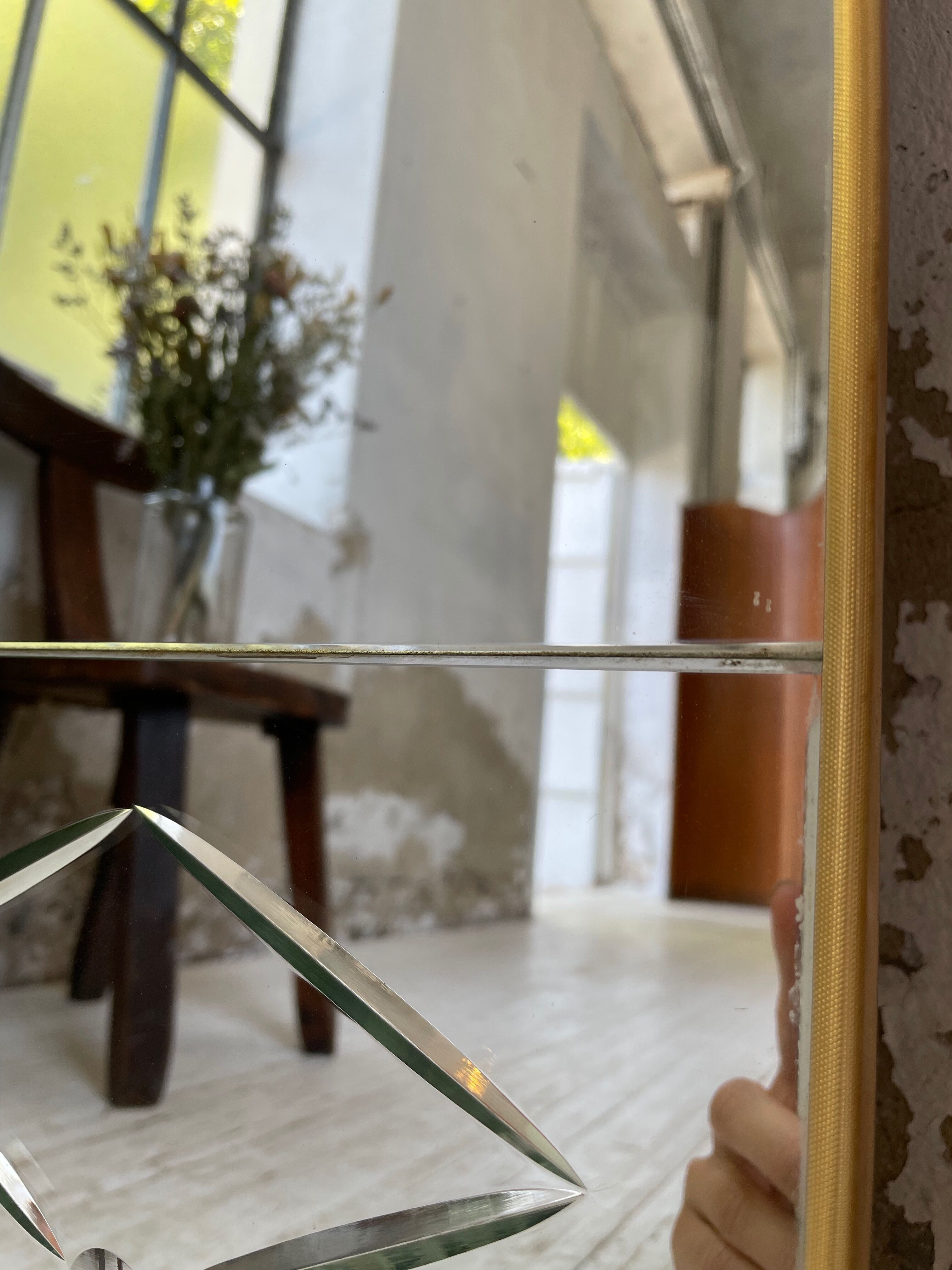 Italian engraved bistro mirror 60s XL