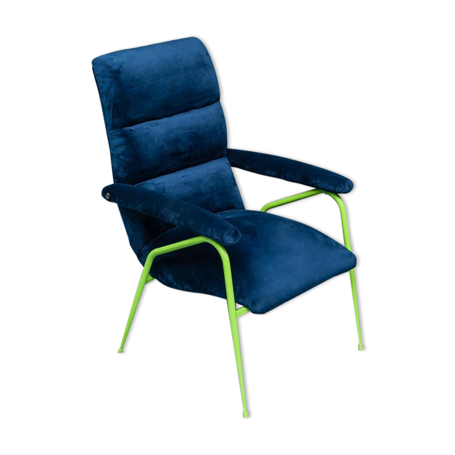 armchair velvet blue metal green 60s vintage modern